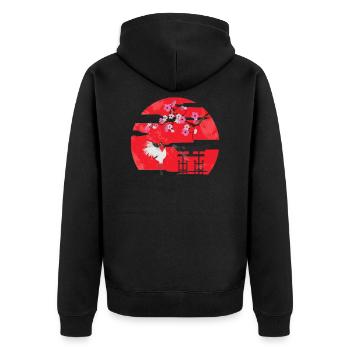 Japan-Kran Kirschblüte - Unisex Premium Bio Zip Hoodie - Schwarz - Hinten - Nico (187cm)