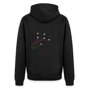 Pilot Flugzeug bunt - Unisex Premium Bio Zip Hoodie - Schwarz - Hinten - Nico (187cm)