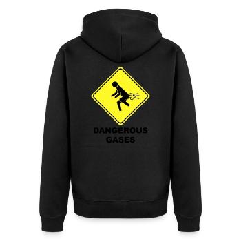 Gefährliche Gase lustiges Schild Furzen Furz - Unisex Premium Bio Zip Hoodie - Schwarz - Hinten - Nico (187cm)