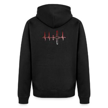 Flugzeug Herzschlag Pilot - Unisex Premium Bio Zip Hoodie - Schwarz - Hinten - Nico (187cm)