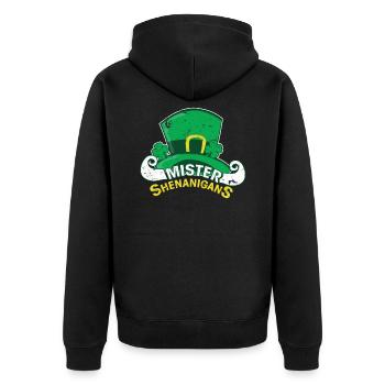 Mister Shenanigan - Chemise de jour St Patty's pour garçon - Veste à capuche bio Premium Unisexe - noir - Dos - Nico (187cm)