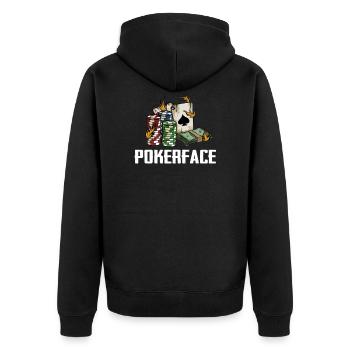 Pokerface Pokern Poker - Unisex Premium Bio Zip Hoodie - Schwarz - Hinten - Nico (187cm)