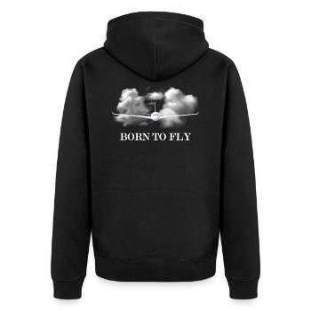 Born to Fly Pilot Piloten Spruch - Unisex Premium Bio Zip Hoodie - Schwarz - Hinten - Nico (187cm)