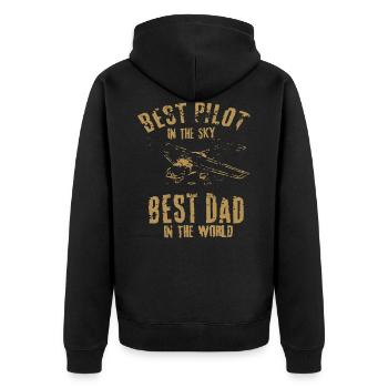 Pilot Piloten Spruch Vater - Unisex Premium Bio Zip Hoodie - Schwarz - Hinten - Nico (187cm)