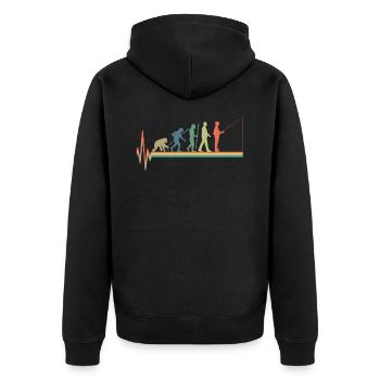 Evolution fishing heartbeat retro vintage - Unisex Premium Bio Zip Hoodie - Schwarz - Hinten - Nico (187cm)