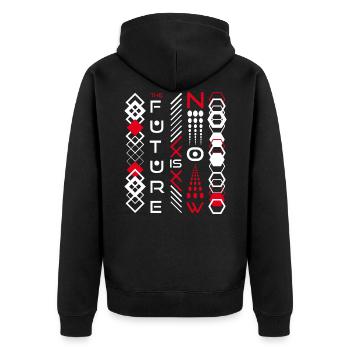 Die Zukunft ist jetzt - Unisex Premium Bio Zip Hoodie - Schwarz - Hinten - Nico (187cm)