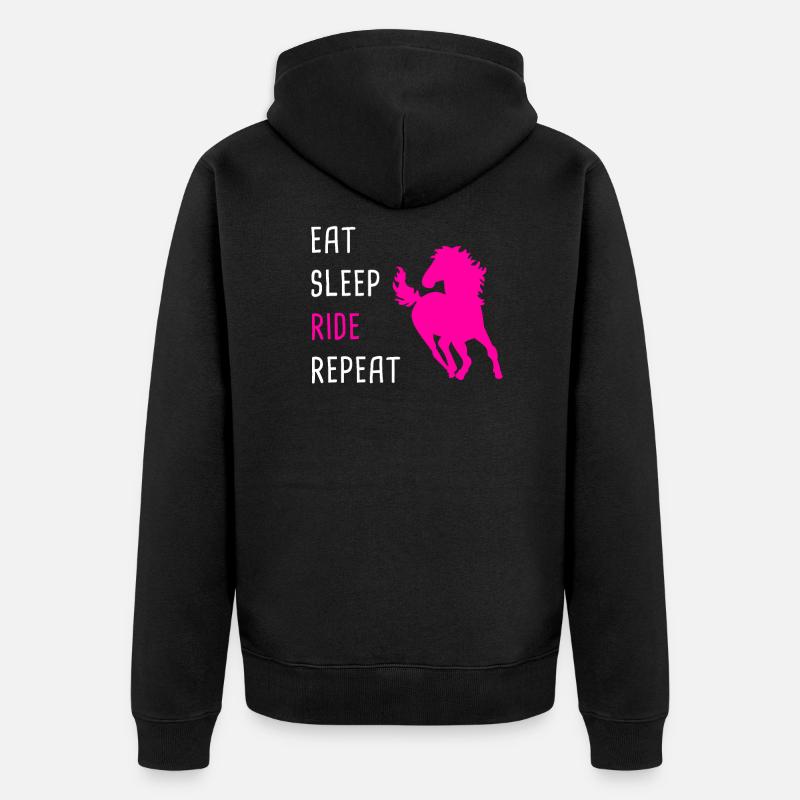 Eat sleep ride repeat Pferde - Unisex Premium Bio Zip Hoodie - Schwarz