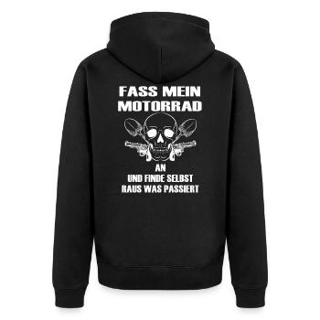 Motorrad Motorradfahrer Spruch Geschenk - Unisex Premium Bio Zip Hoodie - Schwarz - Hinten - Nico (187cm)