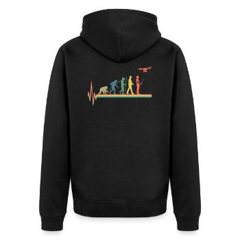 Evolution Drone Retro Heartbeat - Unisex Premium Bio Zip Hoodie - Schwarz - Hinten - Nico (187cm)