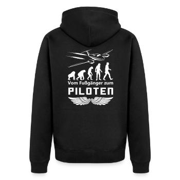 Pilot Piloten Evolution Geschenk - Unisex Premium Bio Zip Hoodie - Schwarz - Hinten - Nico (187cm)