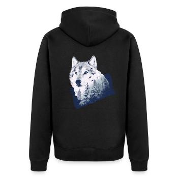 wolf - Unisex Premium Organic Zip Hoodie - black - Back - Nico (187cm)