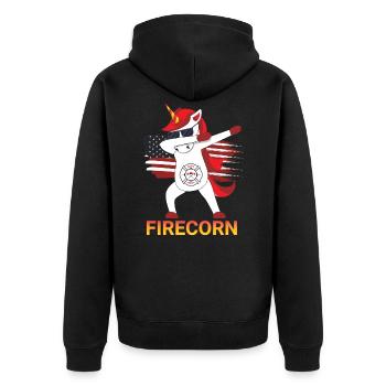 Firecorn Fire Brigade Unicorn - Unisex Premium Organic Zip Hoodie - black - Back - Nico (187cm)