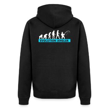 Angeln Evolution Angler - Unisex Premium Bio Zip Hoodie - Schwarz - Hinten - Nico (187cm)