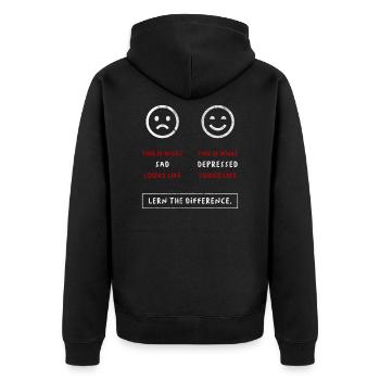 Depression - Sad vs. Depressed - Unisex Premium Bio Zip Hoodie - Schwarz - Hinten - Nico (187cm)