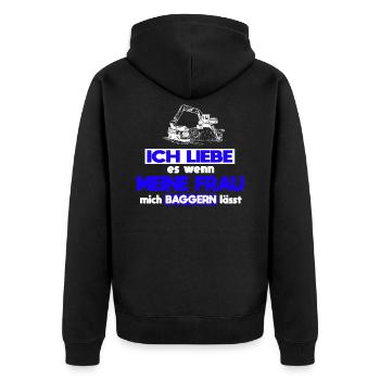 Baggerfahrer Frau Spruch Baggern - Unisex Premium Bio Zip Hoodie - Schwarz - Hinten - Nico (187cm)