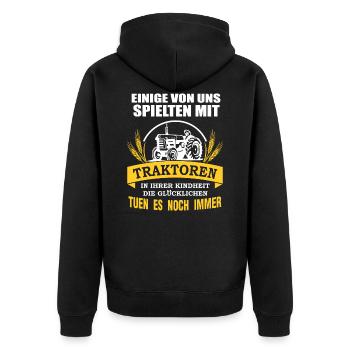 Traktor Traktorfahrer Traktoren Spruch Geschenk - Unisex Premium Bio Zip Hoodie - Schwarz - Hinten - Nico (187cm)