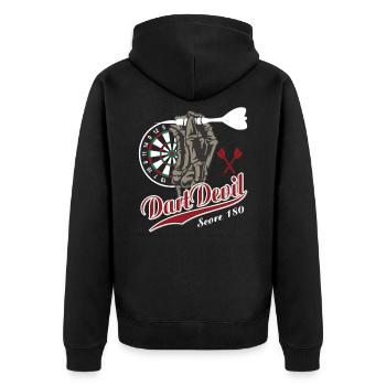 Dart Devil Darts Geschenk T-Shirt - Unisex Premium Bio Zip Hoodie - Schwarz - Hinten - Nico (187cm)