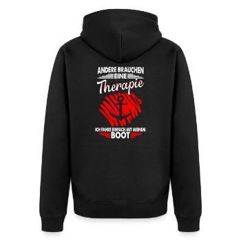 Therapie Boot Motorboot Urlaub Geschenk - Unisex Premium Bio Zip Hoodie - Schwarz - Hinten - Nico (187cm)