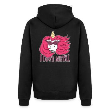 Einhorn i Love Metal Heavy Metal Metaller Geschenk - Unisex Premium Bio Zip Hoodie - Schwarz - Hinten - Nico (187cm)