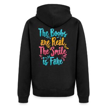 Boobs are real Smile is fake - Veste à capuche bio Premium Unisexe - noir - Dos - Nico (187cm)
