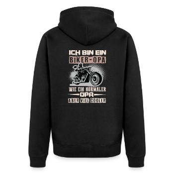 Biker Opa Motorrad Motorradfahrer - Unisex Premium Bio Zip Hoodie - Schwarz - Hinten - Nico (187cm)