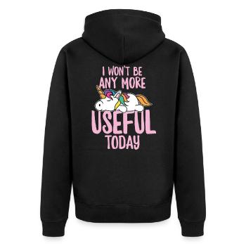 Funny Unicorn Unicorn Being Lazy Fun Gift - Unisex Premium Organic Zip Hoodie - black - Back - Nico (187cm)
