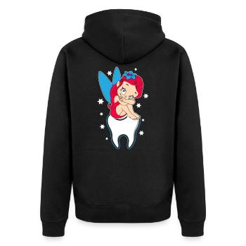 Zahnärztin Zahnarzt Zahnfee Elfe - Unisex Premium Bio Zip Hoodie - Schwarz - Hinten - Nico (187cm)