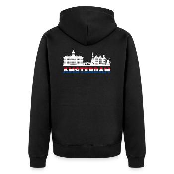 amsterdam skyline Holland Niederlande Urlaub - Unisex Premium Bio Zip Hoodie - Schwarz - Hinten - Nico (187cm)