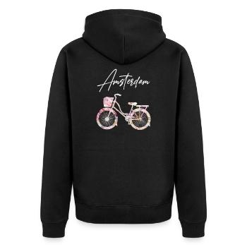 Amsterdam - Unisex Premium Organic Zip Hoodie - black - Back - Nico (187cm)