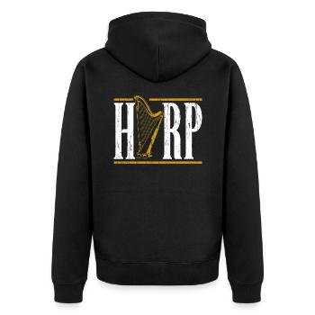 Harfe - Unisex Premium Bio Zip Hoodie - Schwarz - Hinten - Nico (187cm)