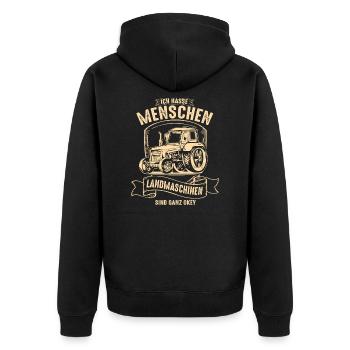Ich hasse Menschen Landwirt Bauer Landmaschinen - Unisex Premium Bio Zip Hoodie - Schwarz - Hinten - Nico (187cm)