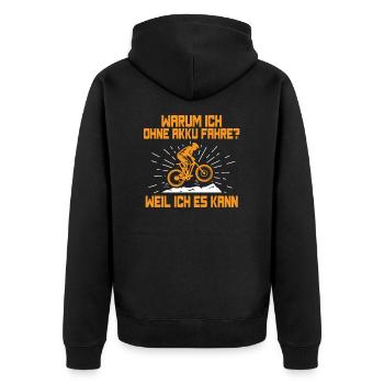 Why am I driving without a battery? Because I can MTB - Unisex Premium Organic Zip Hoodie - black - Back - Nico (187cm)
