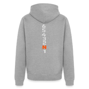 Changement de vitesse de moto - Veste à capuche bio Premium Unisexe - gris chiné - Dos - Nico (187cm)