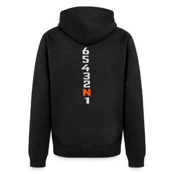Motorrad Gangschaltung - Unisex Premium Bio Zip Hoodie - Schwarz - Hinten - Nico (187cm)
