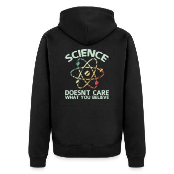 Wissenschaft - Unisex Premium Bio Zip Hoodie - Schwarz - Hinten - Nico (187cm)