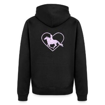 Reiten Pferde - Unisex Premium Bio Zip Hoodie - Schwarz - Hinten - Nico (187cm)