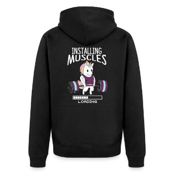 Bodybuilder Einhorn Einhörner Muskel Gym Geschenk - Unisex Premium Bio Zip Hoodie - Schwarz - Hinten - Nico (187cm)