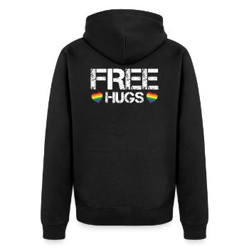 Free Hugs Gay LGBT Pride Regenbogen Herz - Unisex Premium Bio Zip Hoodie - Schwarz - Hinten - Nico (187cm)