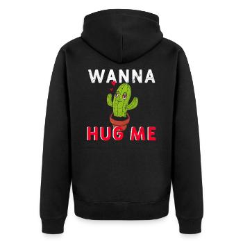 Kaktus wanna hug me - Unisex Premium Bio Zip Hoodie - Schwarz - Hinten - Nico (187cm)