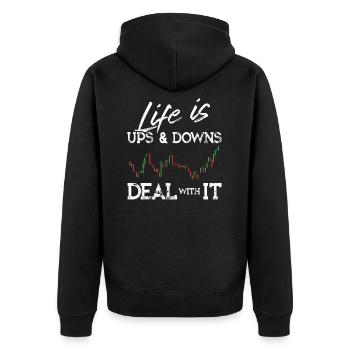 Daytrader Motivation Stock Forex Trading Geschenk - Unisex Premium Bio Zip Hoodie - Schwarz - Hinten - Nico (187cm)