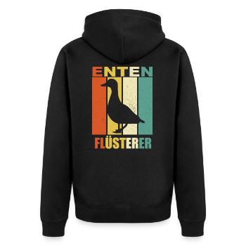 Enten Flüsterer - Entenflüsterer - Unisex Premium Bio Zip Hoodie - Schwarz - Hinten - Nico (187cm)