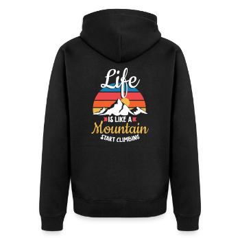 Life Is Like Mountain - Unisex Premium Bio Zip Hoodie - Schwarz - Hinten - Nico (187cm)