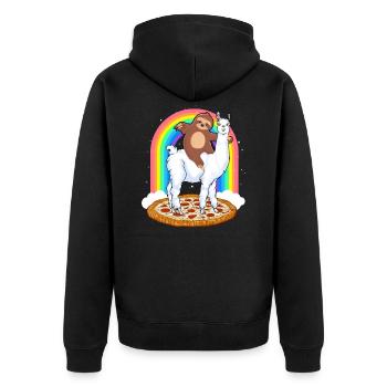Süßes Faultier reitet auf Lama Regenbogen Pizza - Unisex Premium Bio Zip Hoodie - Schwarz - Hinten - Nico (187cm)