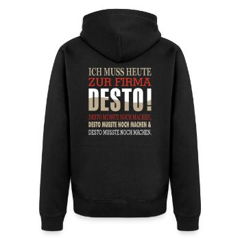 Firma Desto lustiges T-Shirt - Unisex Premium Bio Zip Hoodie - Schwarz - Hinten - Nico (187cm)