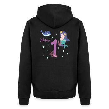 Meerjungfrau erster Geburtstag 1 Jahr Kindershirt - Unisex Premium Bio Zip Hoodie - Schwarz - Hinten - Nico (187cm)