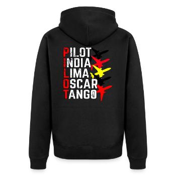 Pilot Pilot Alphabet - Unisex Premium Organic Zip Hoodie - black - Back - Nico (187cm)