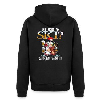 Das Beste am Ski? Saufen! Team Shirt - Unisex Premium Bio Zip Hoodie - Schwarz - Hinten - Nico (187cm)