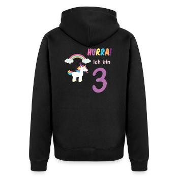 Hurra ich bin 3 Dritter Geburtstag 3 Jahre Einhorn - Unisex Premium Bio Zip Hoodie - Schwarz - Hinten - Nico (187cm)