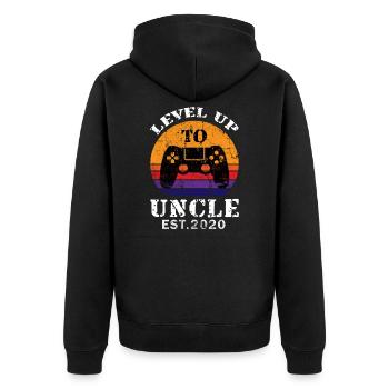 Level up to Uncle Expectcoming Uncle Saying - Unisex Premium Organic Zip Hoodie - black - Back - Nico (187cm)
