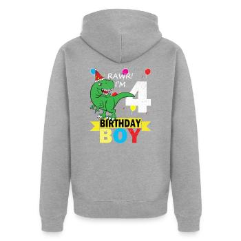 4 years old birthday dinosaur t-shirt - Unisex Premium Organic Zip Hoodie - heather grey - Back - Nico (187cm)